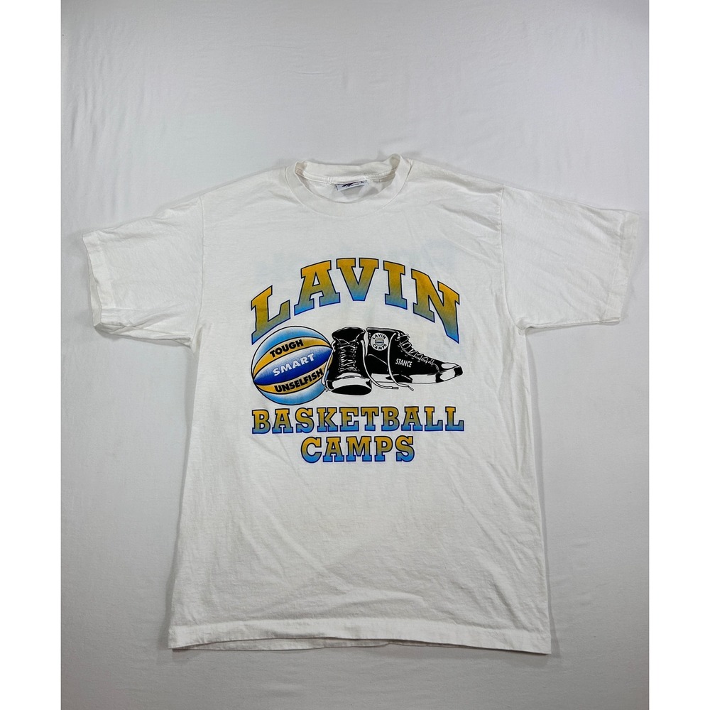 Vintage Reebok Lavin Basketball Camps T-Shirt Mens Large White Graphic USA Made
